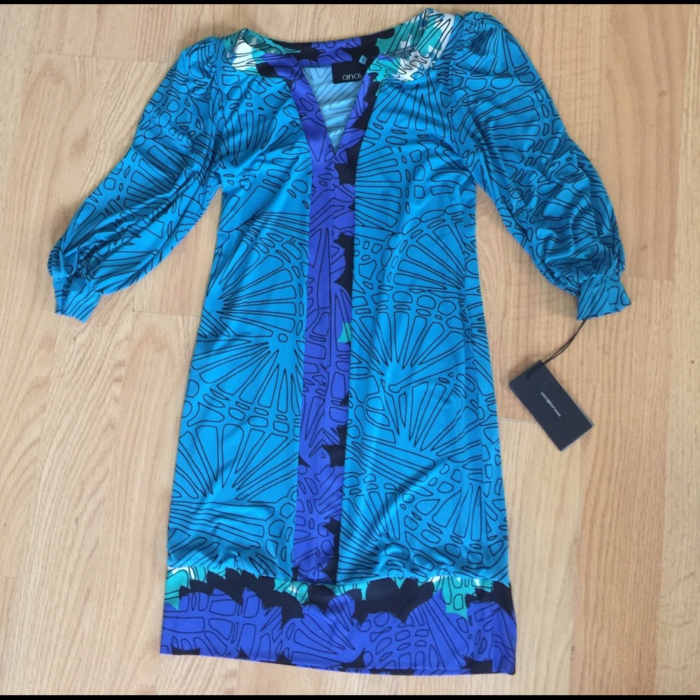 Analili Blue and Purple Patterned Dress